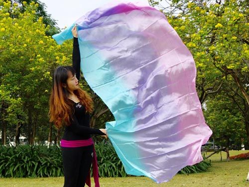2.7m pastel color belly dance silk veil, turquoise-purple-pink