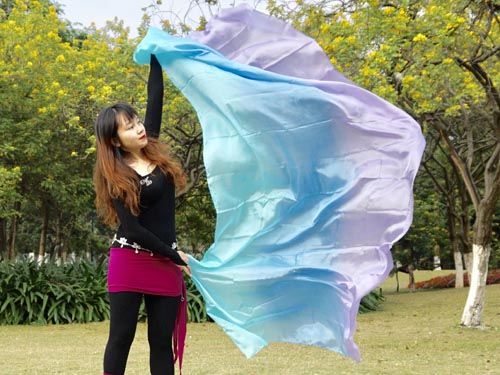 2.7m pastel color belly dance silk veil, turquoise-blue-purple