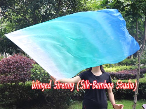 1 pc 129cm*88cm spinning flag poi, white-aqua-turquoise-blue