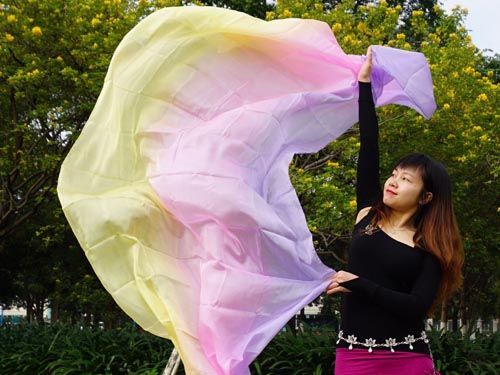 2.7m*1.1m pastel color belly dance silk veil, purple-pink-yellow
