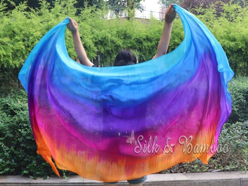2.7m*1.1m tie-dye Iridescence 5mm belly dance silk veil - Click Image to Close