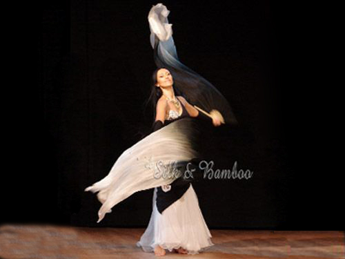 1.5m*0.9m black-white belly dance silk fan veil - Click Image to Close