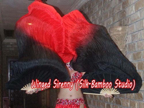 1.5m*0.9m black-red belly dance silk fan veil - Click Image to Close