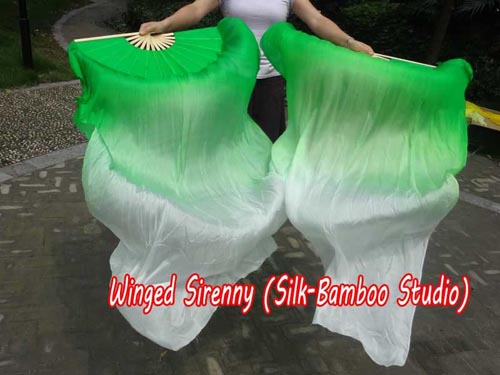 1.5m green fading belly dance silk fan veil