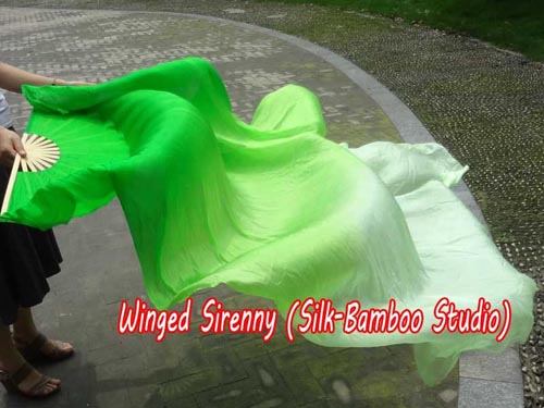 1.8m*0.9m green fading belly dance silk fan veil - Click Image to Close