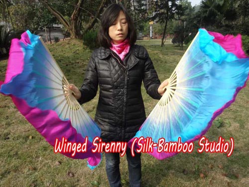 30cm bamboo+20cm silk white-turquoise(pink) dance flutter - Click Image to Close