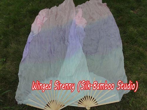 1.5m pastel color turquoise-purple-pink dance silk fan veil - Click Image to Close