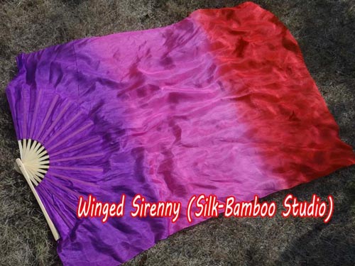 Purple-pink-red 1.1m kids' belly dance silk fan veil - Click Image to Close