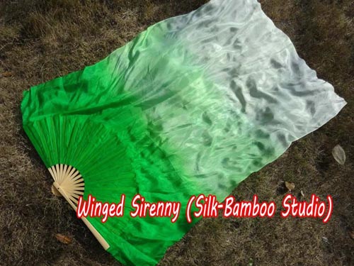 green fading 1.1m kids' belly dance silk fan veil - Click Image to Close