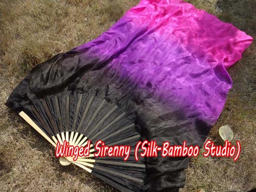 black-purple-pink 1.1m kids' belly dance silk fan veil - Click Image to Close