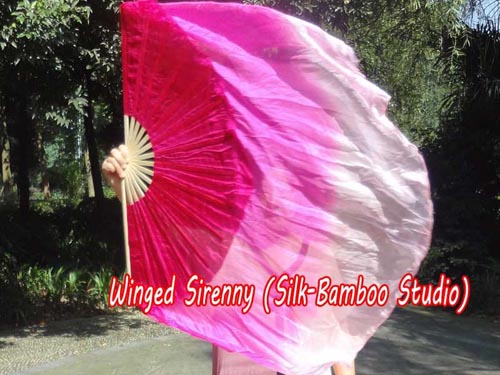Pink fading large silk flutter fan - Click Image to Close