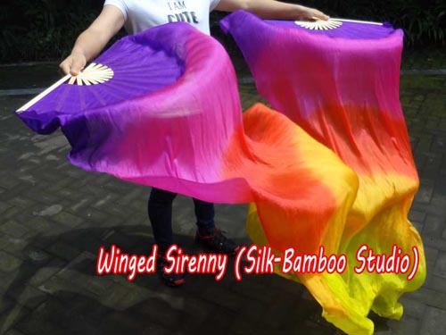 1.5*0.9m purple-pink-red-orange-yellow belly dance silk fan veil - Click Image to Close