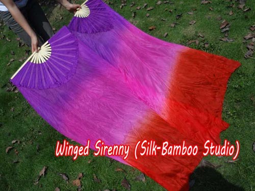 1.5m*0.9m purple-pink-red belly dance silk fan veil - Click Image to Close