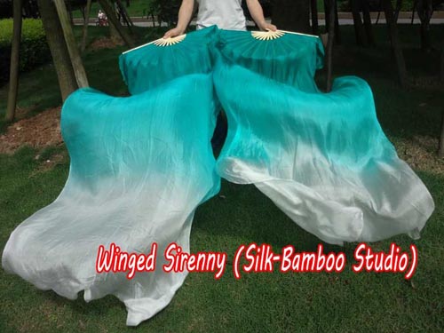 1.8m*0.9m peacock green fading belly dance silk fan veil - Click Image to Close