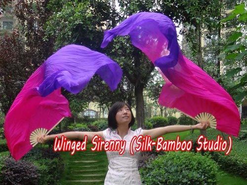 1.5m*0.9m pink-purple belly dance silk fan veil - Click Image to Close