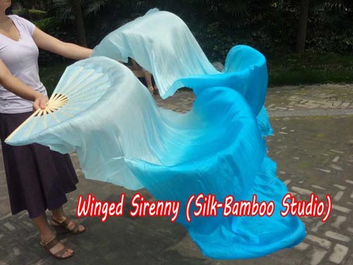 1.5m reverse turquoise fading belly dance silk fan veil