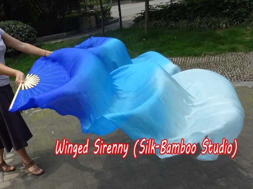 1.8m*0.9m blue fading belly dance silk fan veil - Click Image to Close
