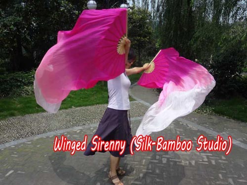 1.8m*0.9m pink fading belly dance silk fan veil - Click Image to Close