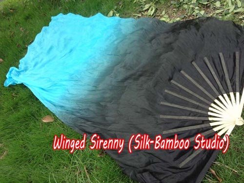 1.5m*0.9m black-turquoise belly dance silk fan veil - Click Image to Close