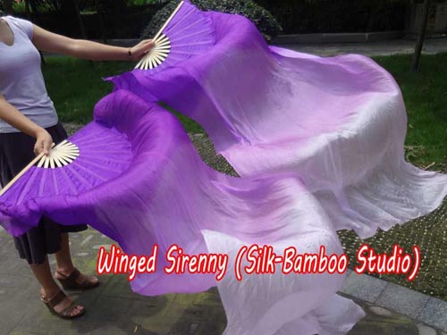 1.8m*0.9m purple fading belly dance silk fan veil - Click Image to Close