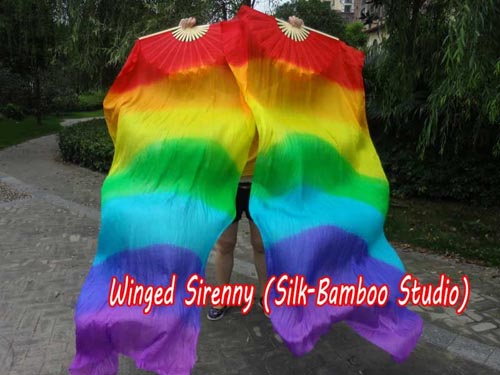 1.8m*0.9m Rainbow belly dance silk fan veil - Click Image to Close