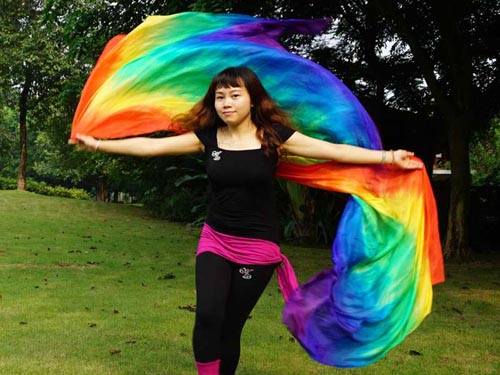 2.7m*1.1m tie-dye Rainbow 5mm belly dance silk veil - Click Image to Close