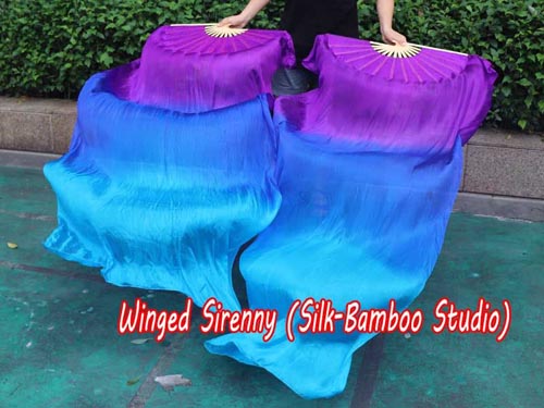 1.8m*0.9m purple-blue-turquoise belly dance silk fan veil - Click Image to Close