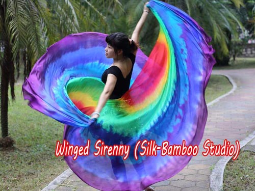 1 PIECE 6mm tie-dye Rainbow half circle belly dance silk veil - Click Image to Close