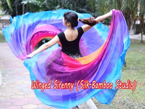 1 PIECE 6mm Iridescence half circle belly dance silk veil - Click Image to Close