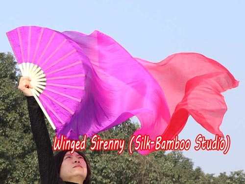 1.8m*0.9m purple-pink-red belly dance silk fan veil - Click Image to Close