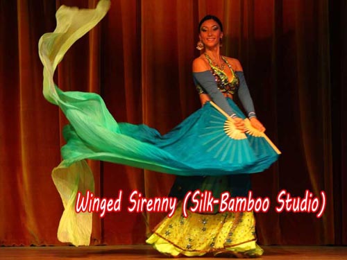 2.4m*0.9m Emerald belly dance silk fan veil - Click Image to Close