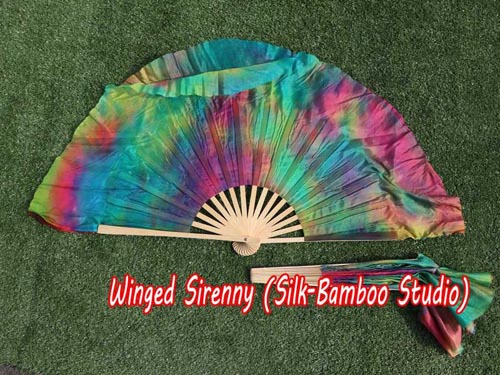 Kaleidoscope Chinese silk short flutter dance fan - Click Image to Close