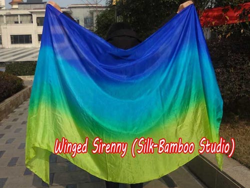 blue-peacock-yellow green 5mm silk belly dance silk veil - Click Image to Close