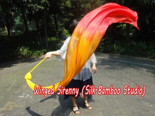 1pc 2.5m*90cm yellow-orange-red 5mm silk dance throw streamer - Click Image to Close