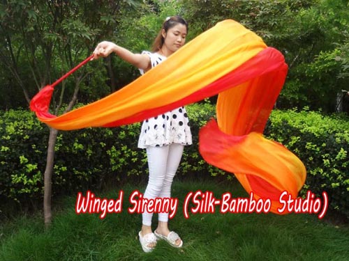 1pc 4m*0.9m long stripes Fire 5mm silk dance throw streamer - Click Image to Close