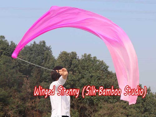 1pc 2.3M*0.9M pink fading 5mm silk dance veil poi