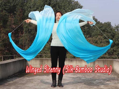 1pc 2.3M*0.9M turquoise fading 5mm silk dance veil poi