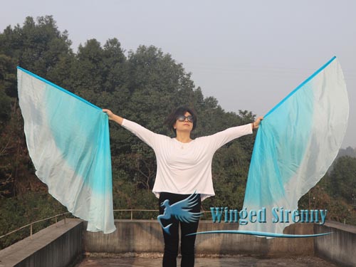 180 cm (70") angel wing silk flex flag, turquoise fading