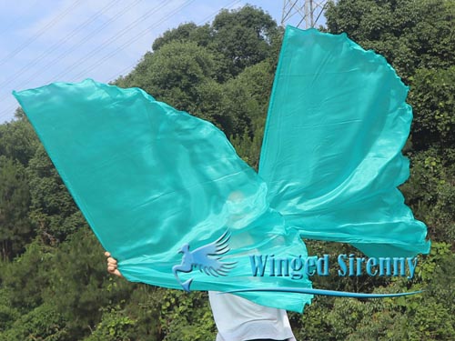 1 pair 180 cm (70") angel wing silk worship flex flag, peacock