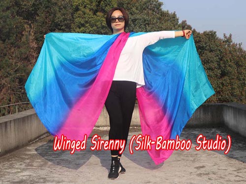 2.7m*1.1m turquoise-blue-pink 5mm silk belly dance silk veil