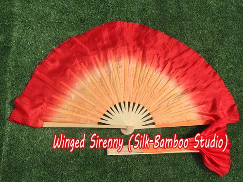 Orange-red Chinese silk short flutter dance fan - Click Image to Close