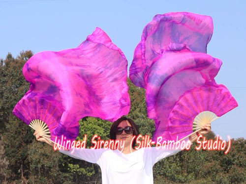 1.5m Pink+purple tie-dye belly dance silk fan veil - Click Image to Close