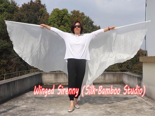 1 pair 6mm habotai silk belly dance silk wing, White - Click Image to Close