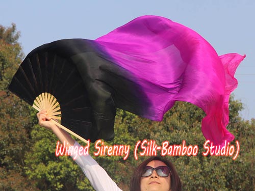 1.8m*0.9m black-purple-pink belly dance silk fan veil - Click Image to Close
