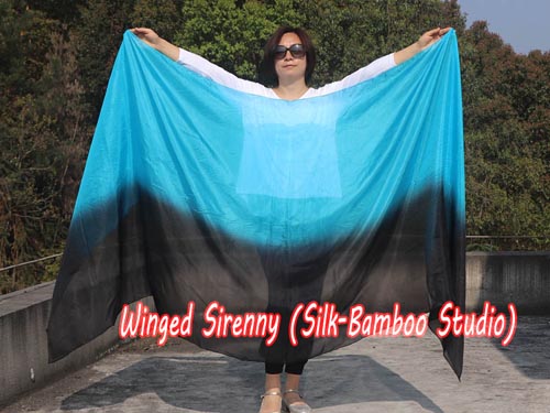 2.7m*1.1m black-turquoise 5mm light silk belly dance silk veil