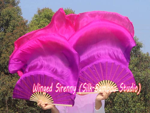 purple-pink 1.1m kids' belly dance silk fan veil - Click Image to Close