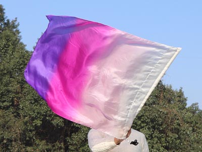 81cm*64cm spinning Worship Praise flag poi, white-pink-purple