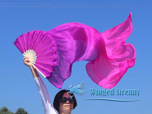 1.5m*0.9m purple-pink belly dance silk fan veil