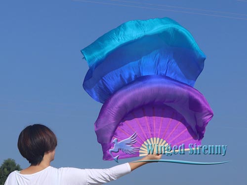 1.5m*0.9m purple-blue-turquoise belly dance silk fan veil - Click Image to Close