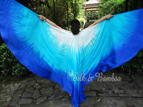 1 pair 8mm silk dance silk wing, white-turquoise-blue - Click Image to Close